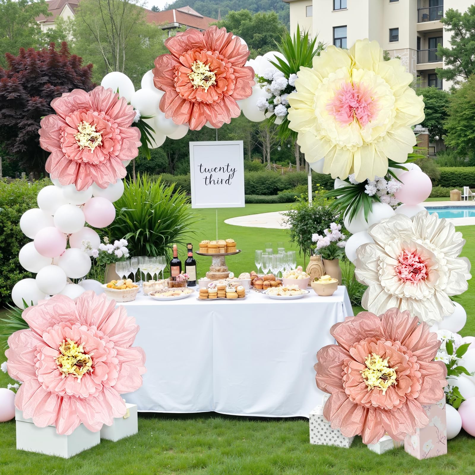 6 Pcs 31.5″ & 23.6″ Pink Giant Tissue Flowers, Boho Large Pom Pom Wall Decor …