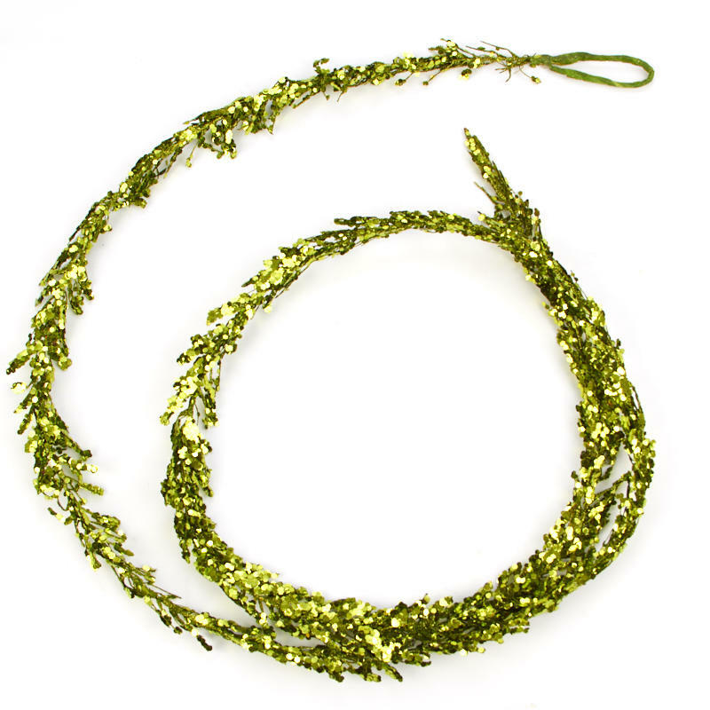 Factory Direct Craft Glittery Light Green Feather and Grass Garlands | 2 Ga