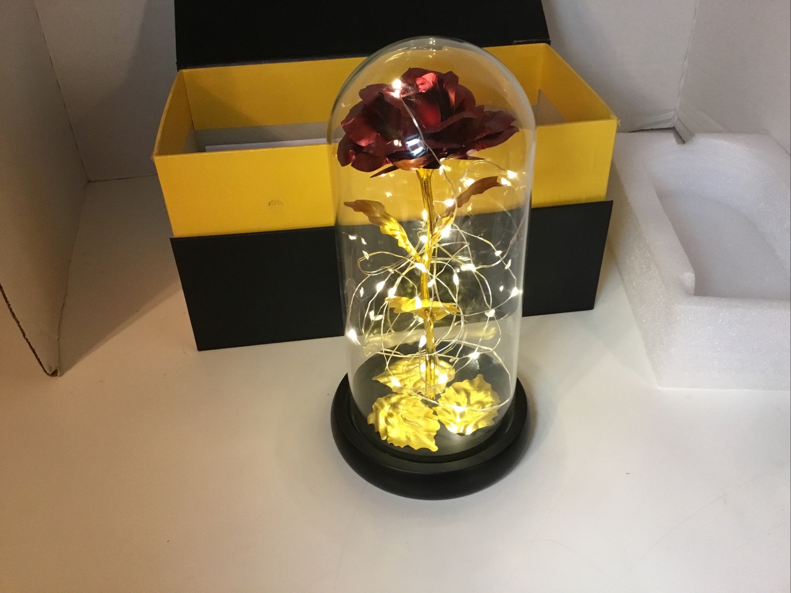 Beauty And The Beast Enchanted Rose in a Glass Dome LED Light Lamp Decor Gift
