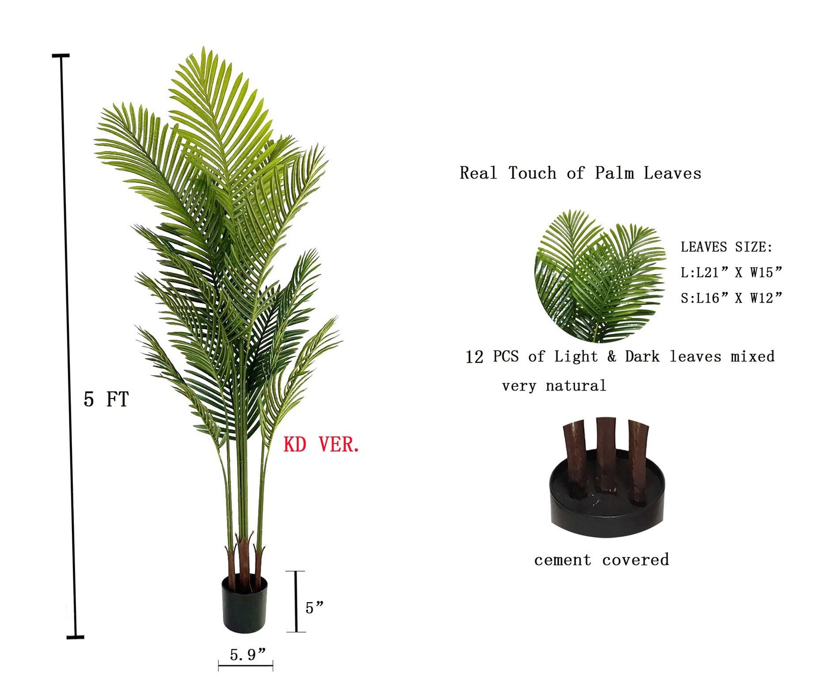 Kiko Artificial Palm Tree -5 Ft Tall Fake Floor Plant Greenery Potted Plants …