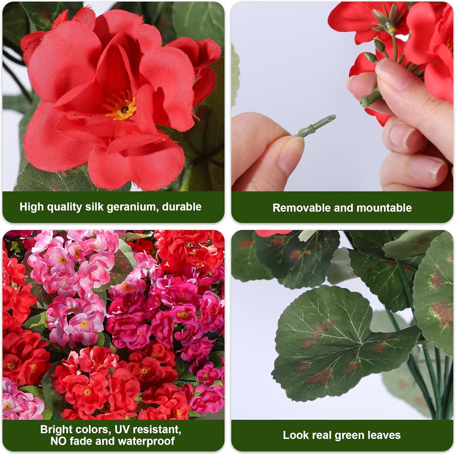 Low Maintenance Artificial Geraniums – 6 Bundles in Stunning Red, Pink & Fuchsia