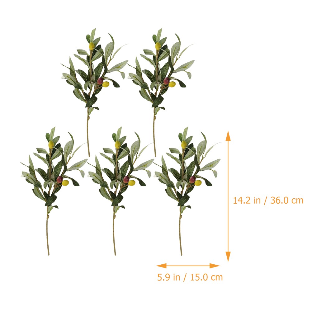 5Pcs Lifelike Olive Stems with Berries Fake Olive Branches for Table Decor