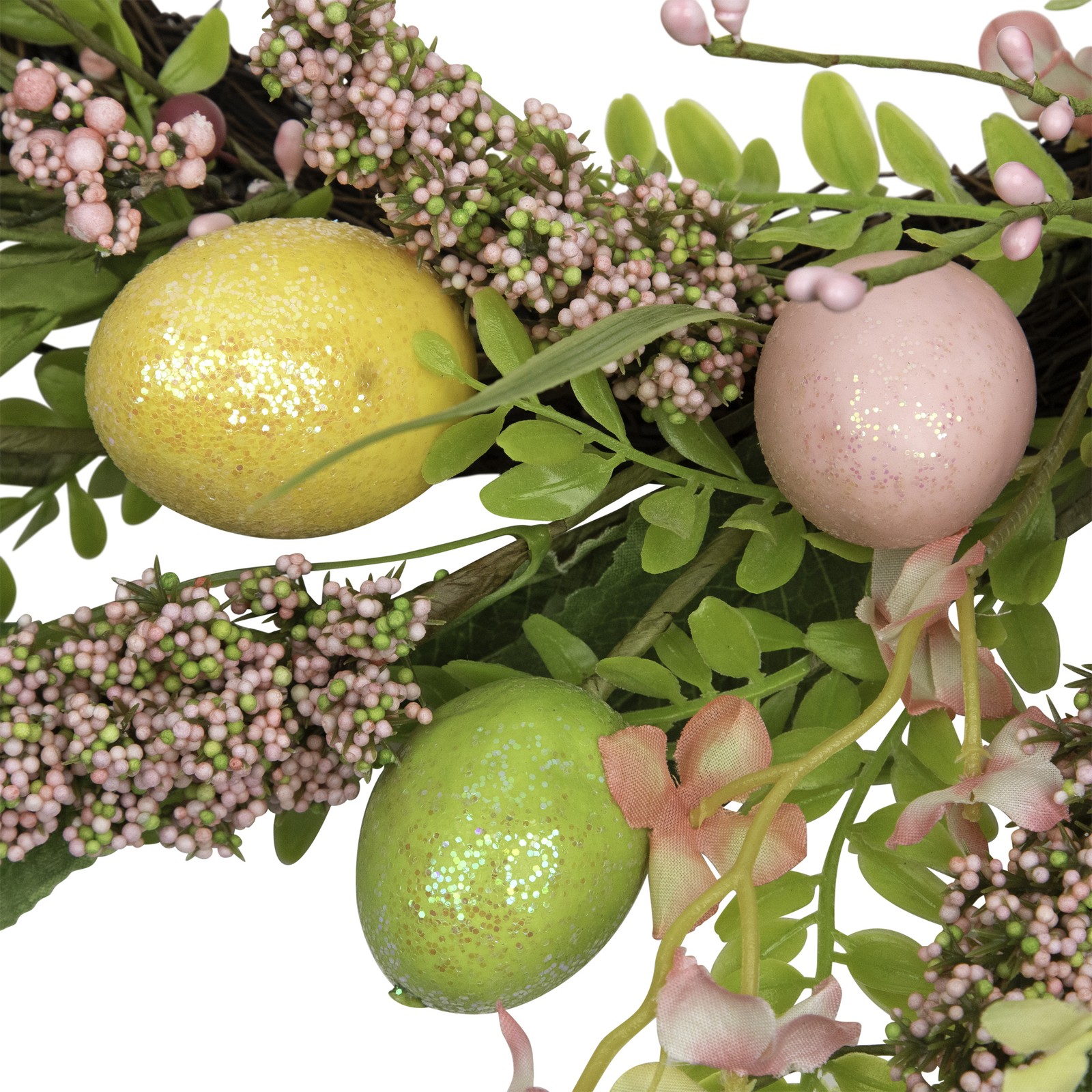 Northlight Easter Egg Berry Floral Springtime Wreath, PinkGreen 20-Inch