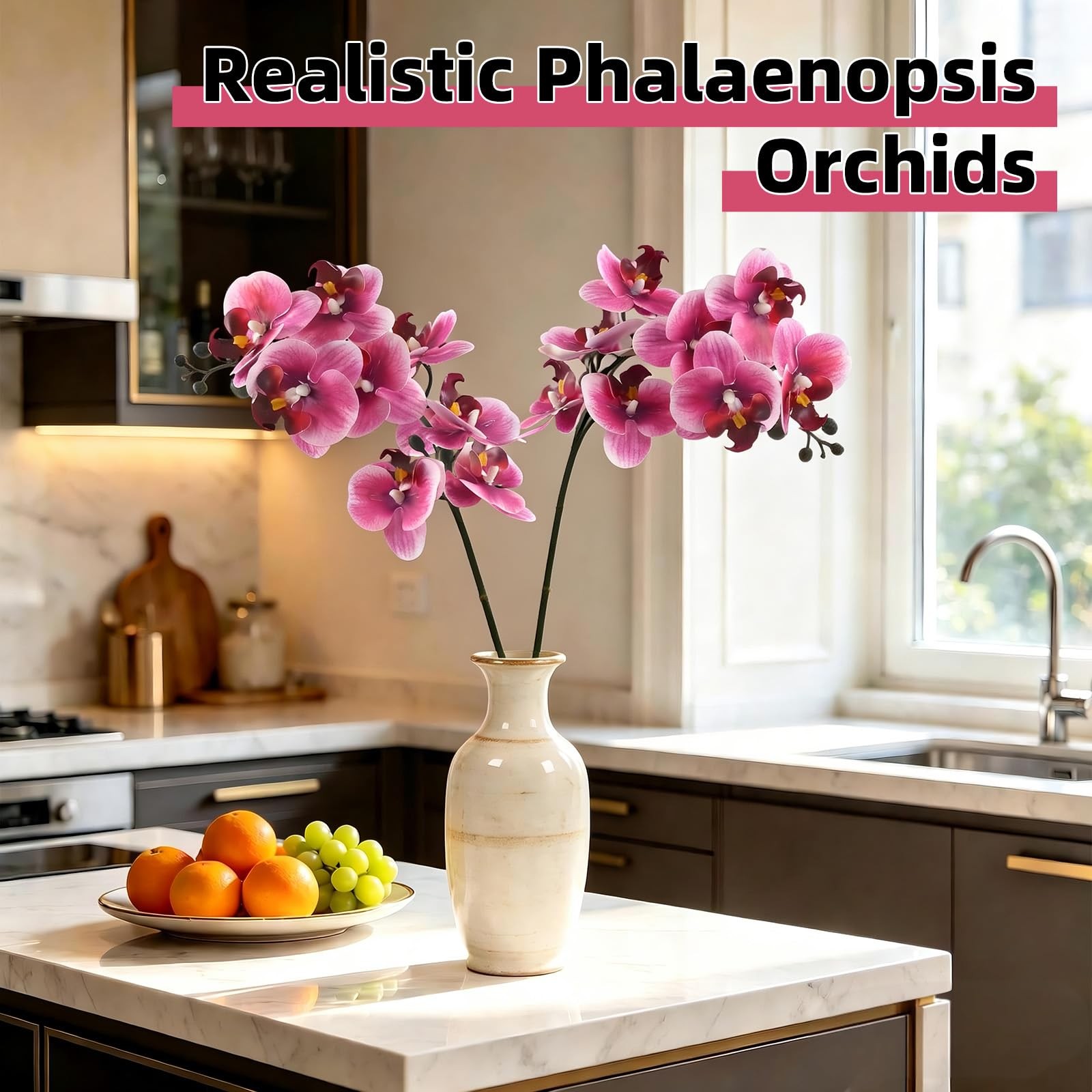 2Pcs Artificial Orchid Faux Phalaenopsis Fake Flowers Stem Real Touch for Hom…