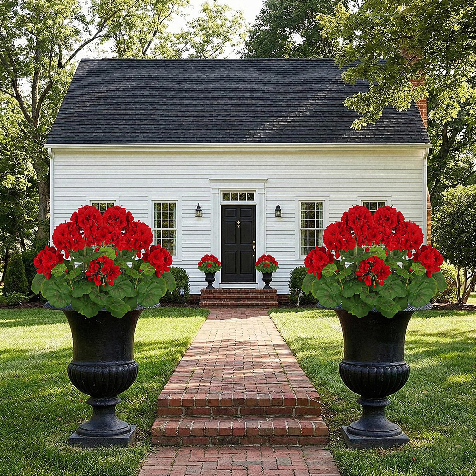 FOREST PRINCE 2 PCS 18″ Artificial Geraniums for Outdoors, UV Resistant Red S…