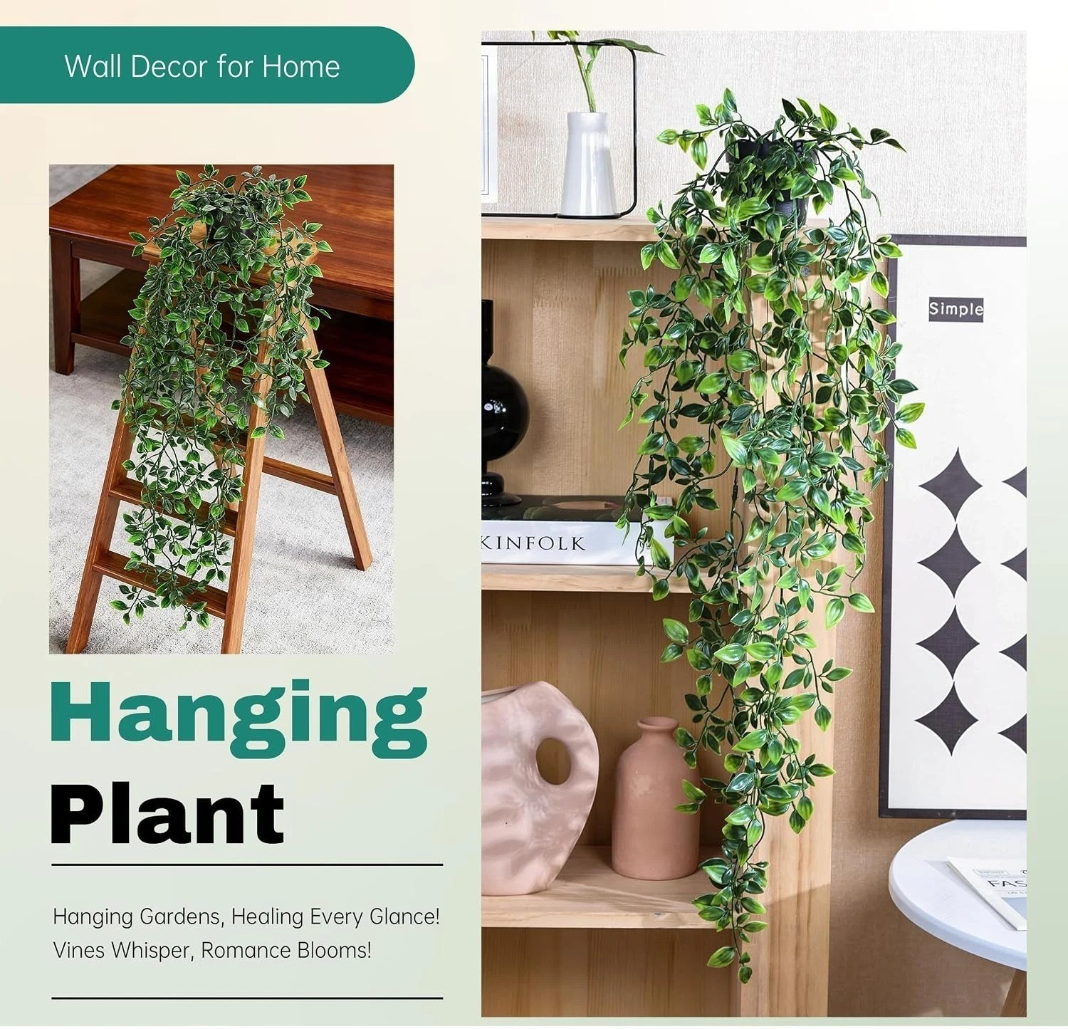 Cascading 34-Inch Hanging Plant – Low Maintenance Wall Decor for Home & Office