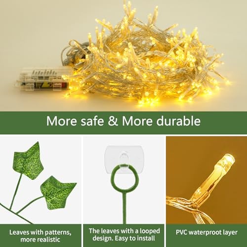 12 Pack Artificial Ivy Leaf Plants with 240 LED Window Curtain String Lights,