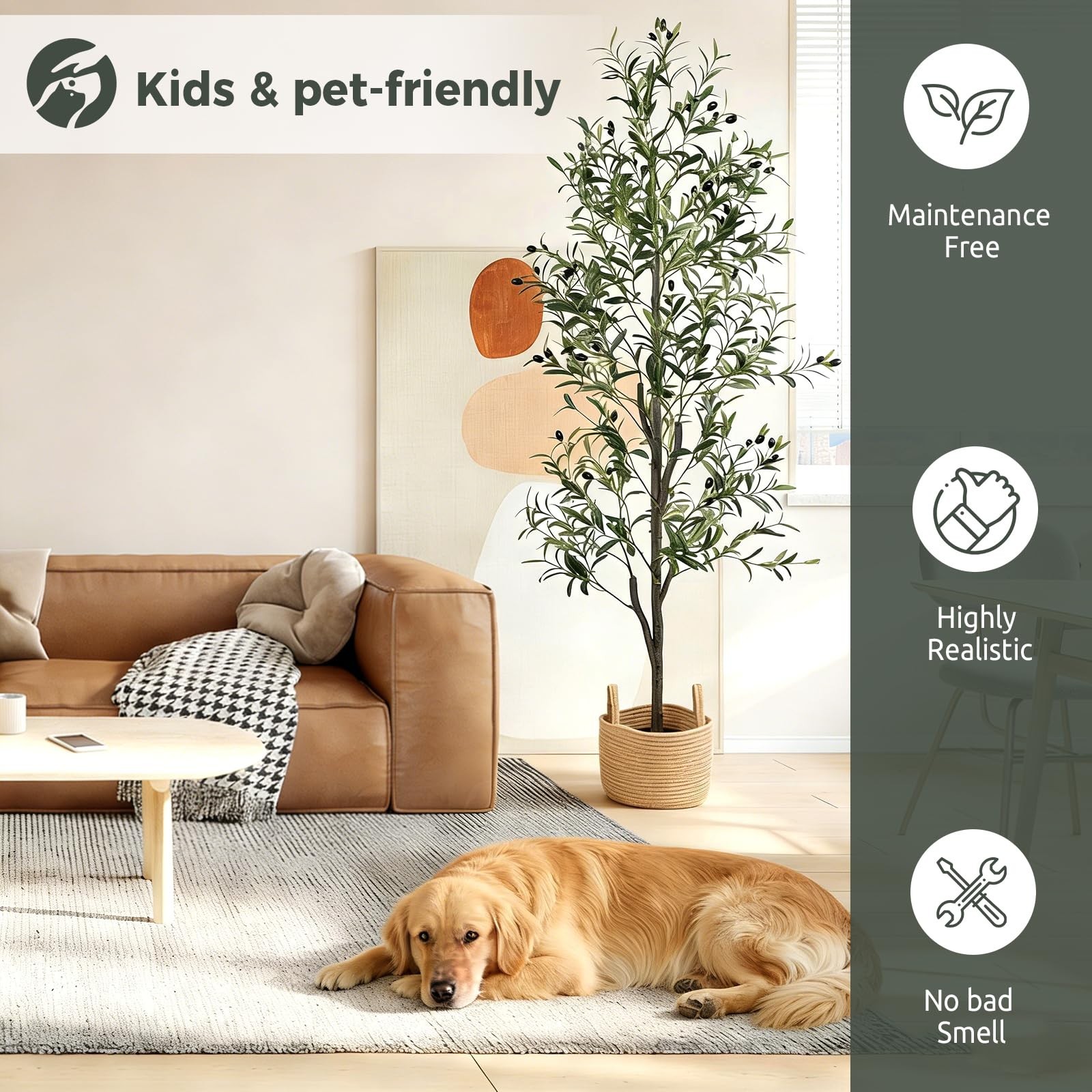 6FT Artificial Olive Tree – Realistic Faux Plant with Woven Basket & Wood Trunk,