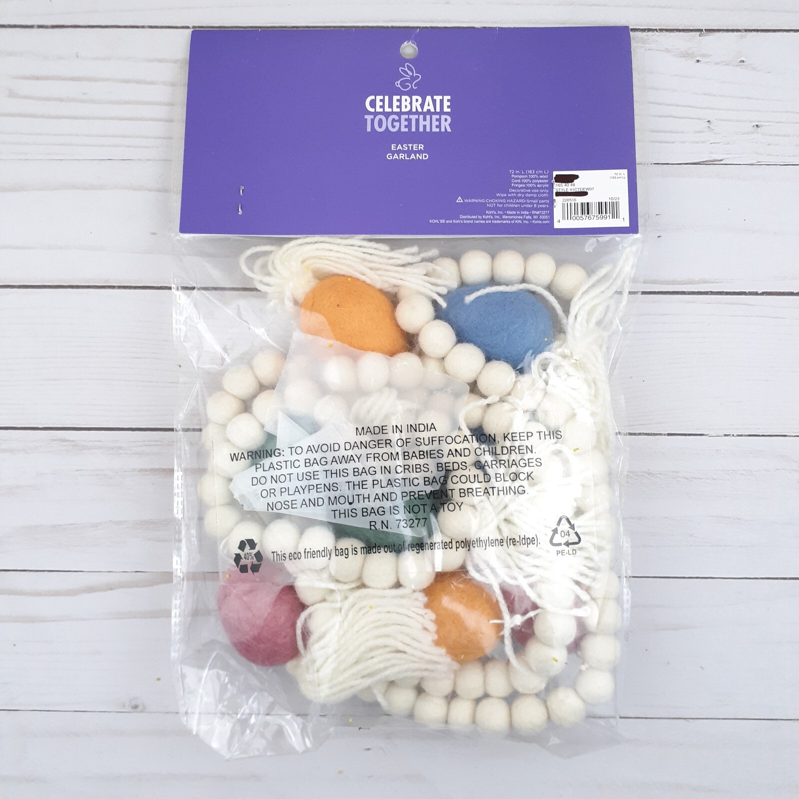 Wool Easter Garland Decor 72 in Long Eggs with Tassels