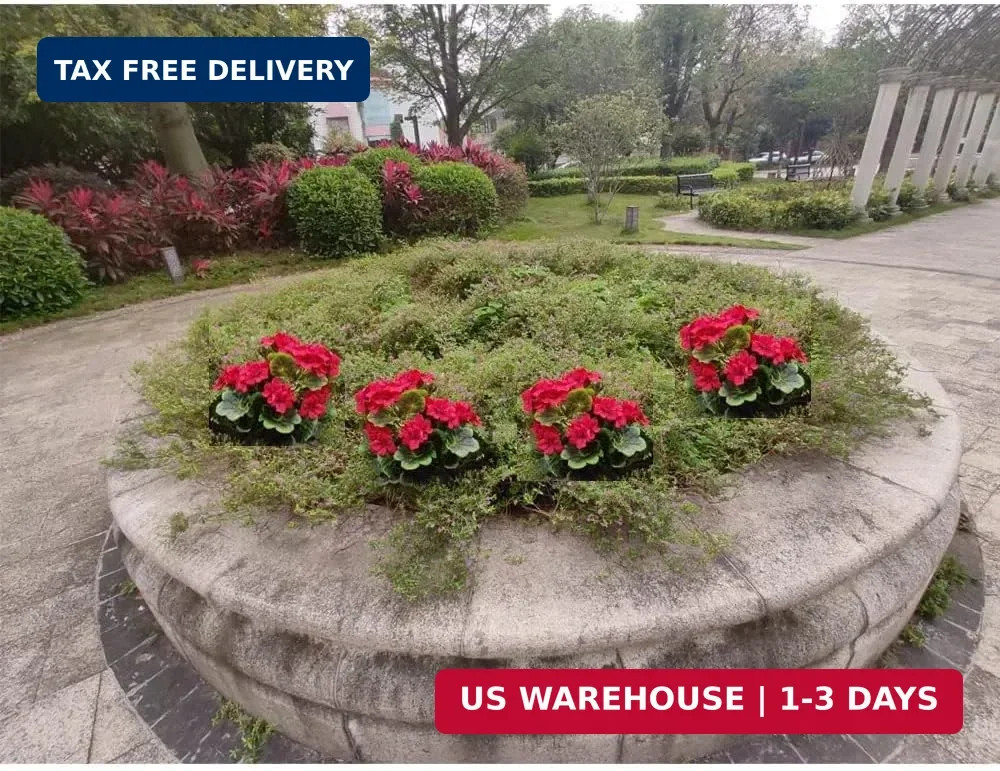 Artificial Geranium Silk Flower Bush Red 19 Inches Faux Geranium Flowers Plan…