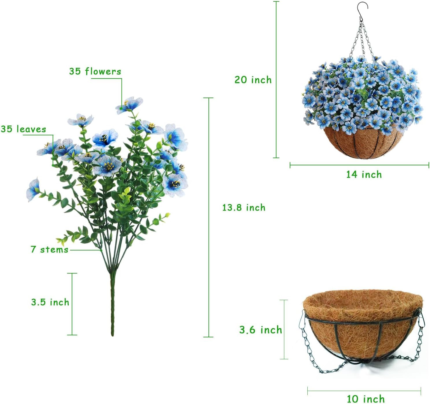 UV Resistant Artificial Flower Bundles in Pot – White & Blue for Home & Garden