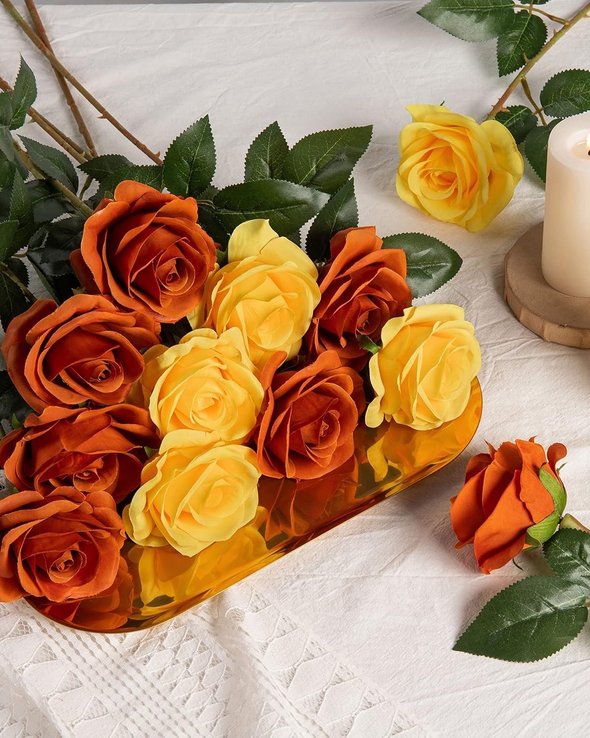 10Pcs Burnt Orange Silk Roses for Wedding, Party & Home Decor