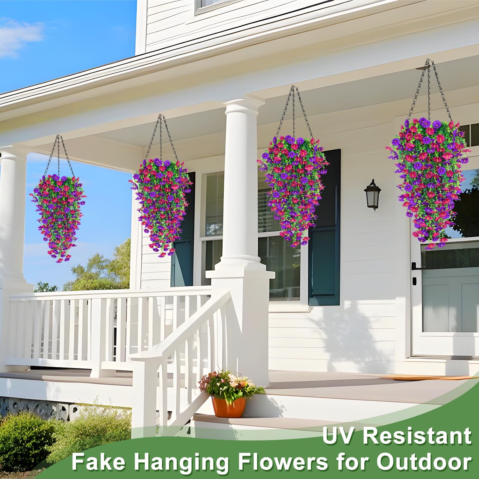 4PCS Artificial Fake Hanging Flowers Plants for Outdoor Spring Decor, UV Resi…