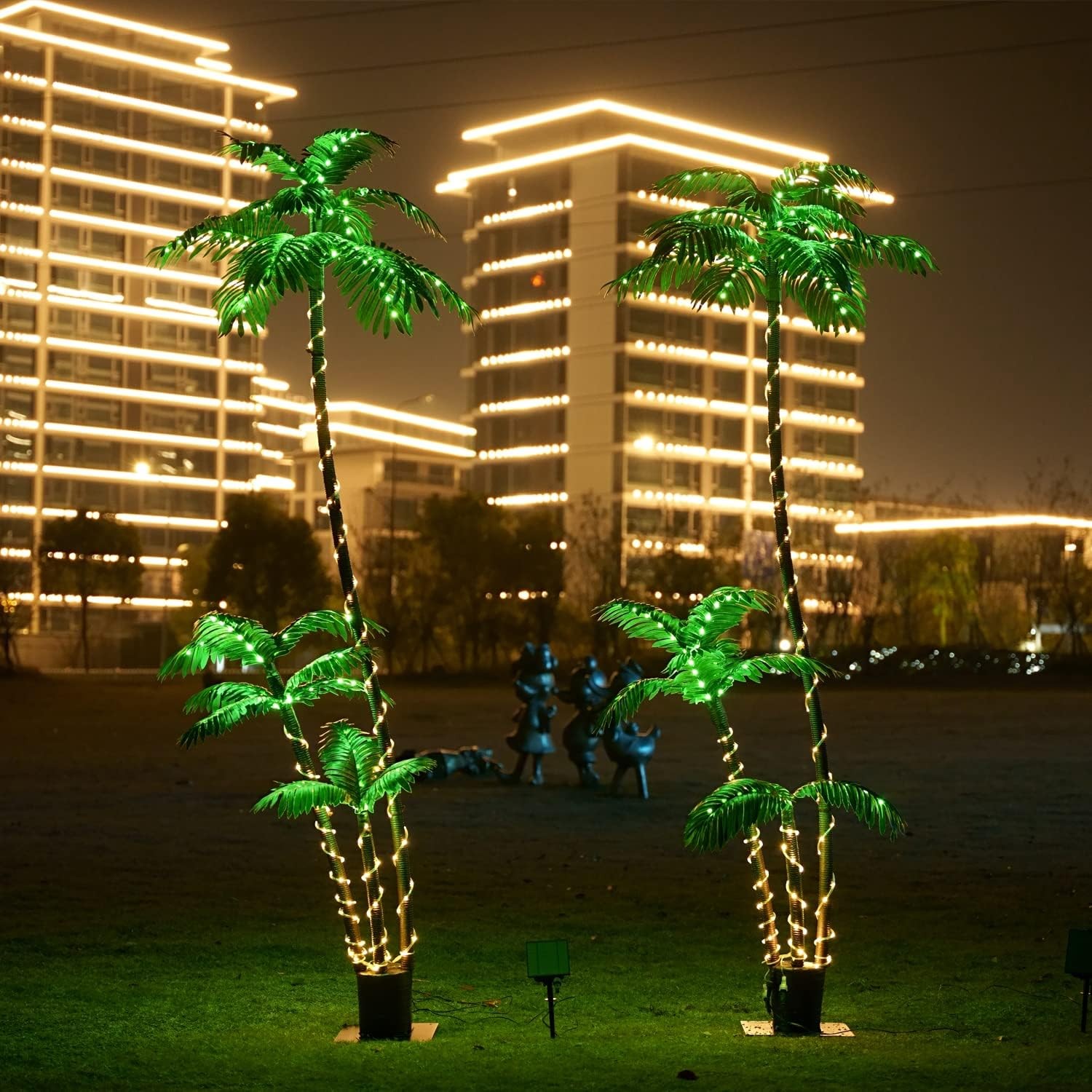 Solar Artificial Palm Tree Christmas Tree 7Ft 3Trunks 260LED Lighted Simulati…