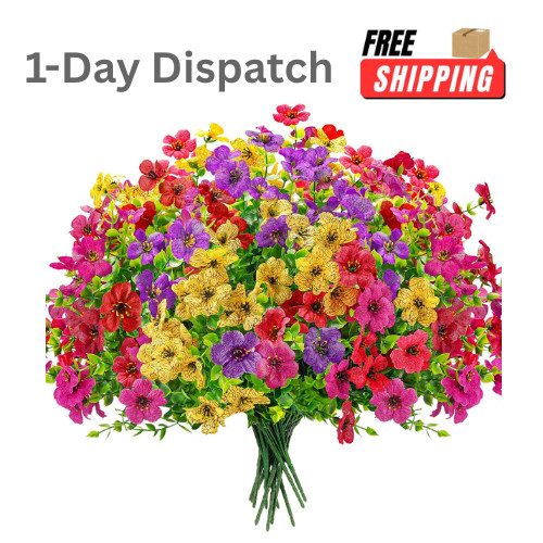 .Der Rose 12 Bundles Artificial Flowers Outdoor UV Resistant for Porch Garden