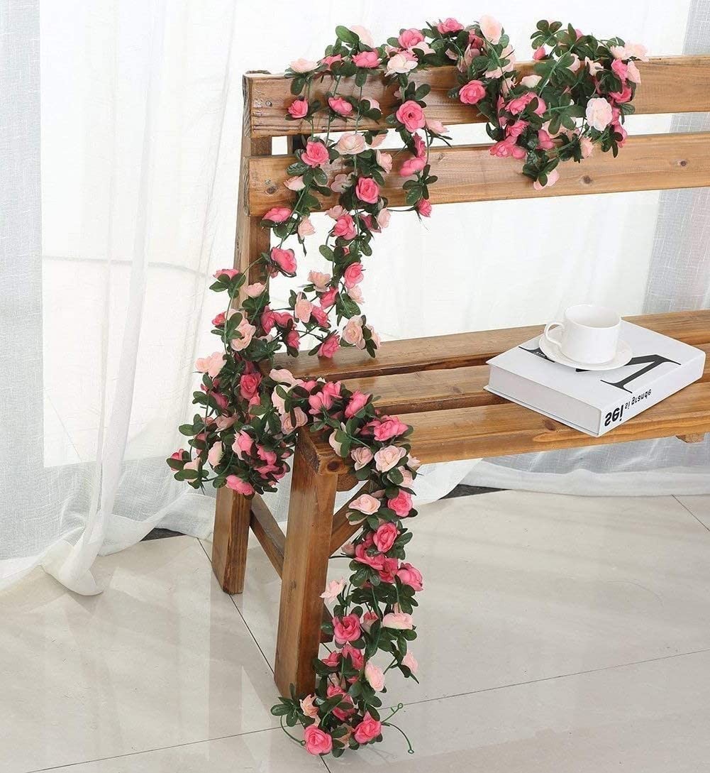 Fake Rose Vines Flowers Plants, 2 Pack 8.2 Feet Artificial Rose Flower Vine H…