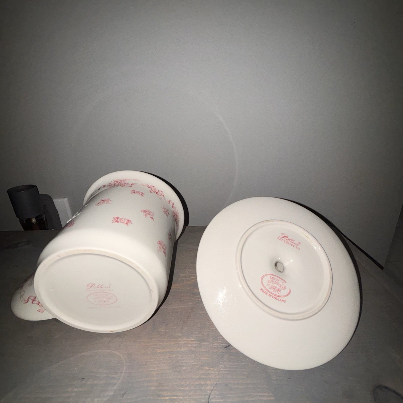 Laura Ashley Jar Canister Cotton Ball Holder & Candlestick Holder Pink Ribbons