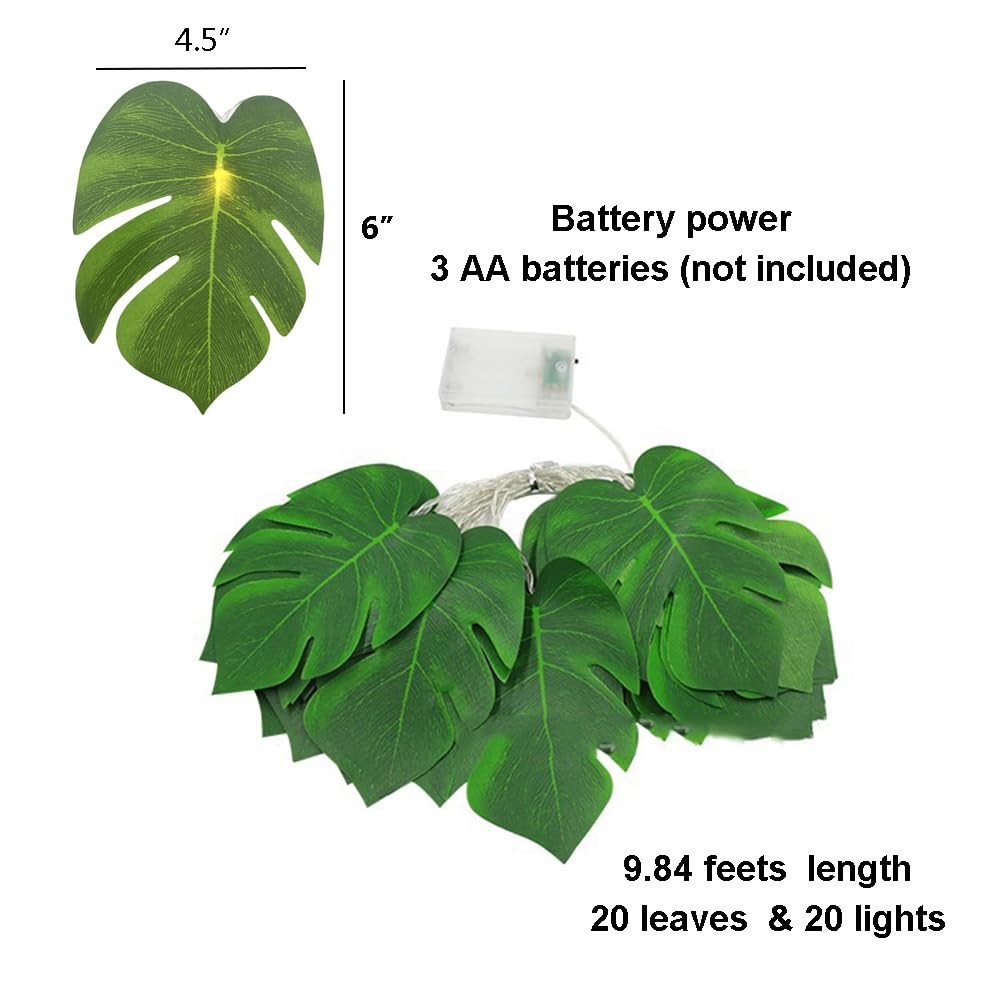 20 Palm Leaves String Lights, Tropical Artificial Monstera Leaf Wall Hanging …