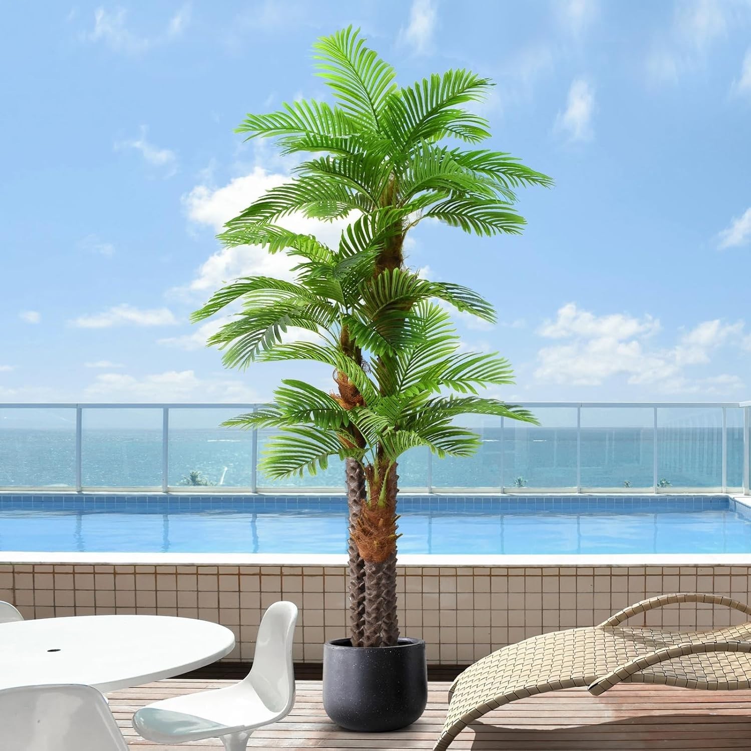 8.5ft Tall Artificial Triple Phoenix Palm Tree UV Resistant Large Fake Silk