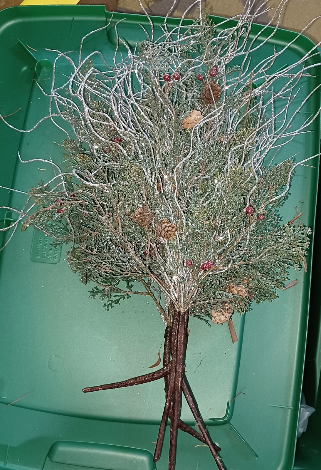 5 Christmas Floral Picks Red Berry’s & Pinecones 24″ Artificial Greenery