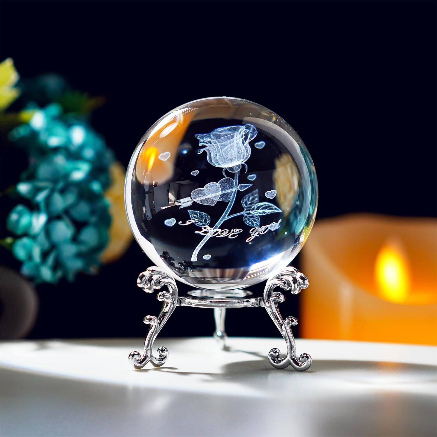 Valentine’s Day Crystal Ball Gift Rose Flower Romantic Home Vintage Decoration