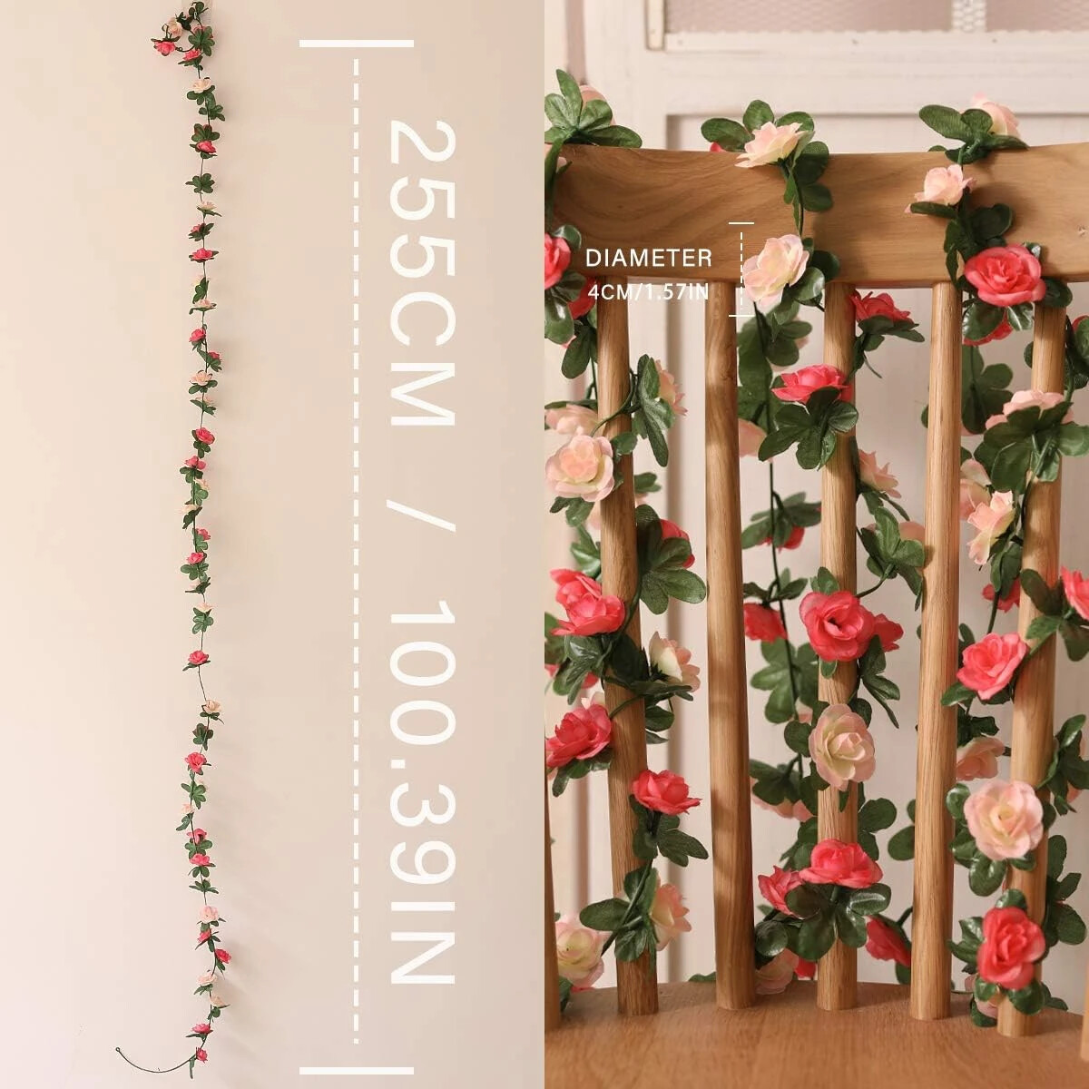 PARTY JOY 5pcs 41Ft Flower Garland Fake Rose Vine Artificial Flowers Decor Pink