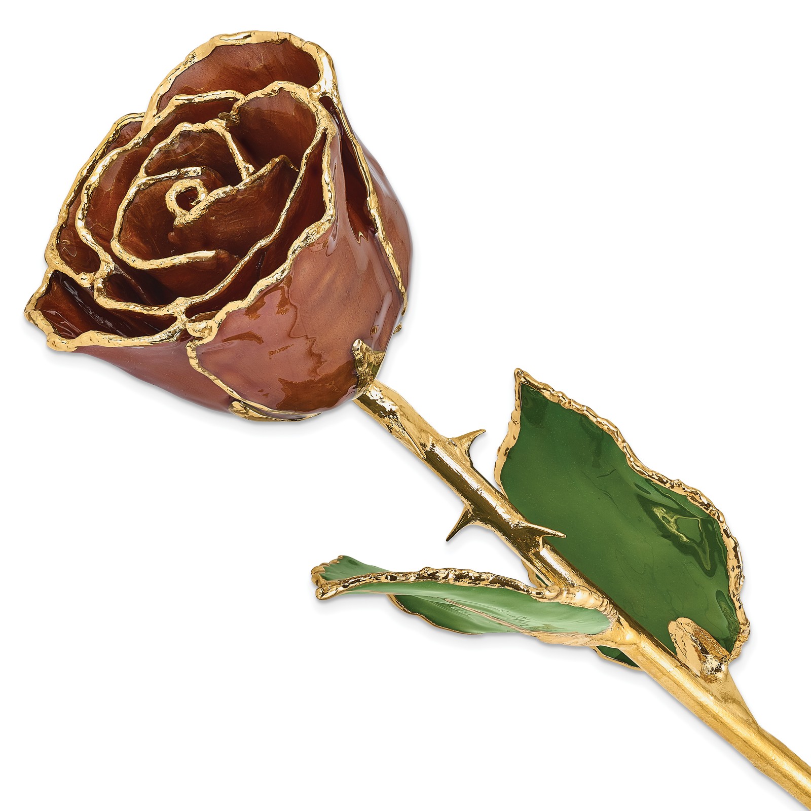 Lacquer Dipped Gold Trimmed Cinnamon Pearl Real Rose GM3738