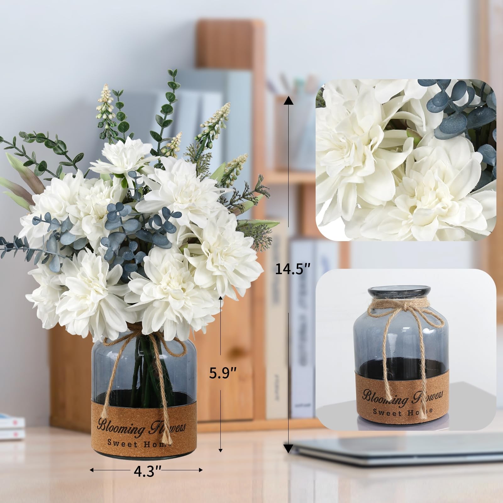 Fake Flowers In Vase Artificial Table Centerpiece Dining Room Kitchen Decor