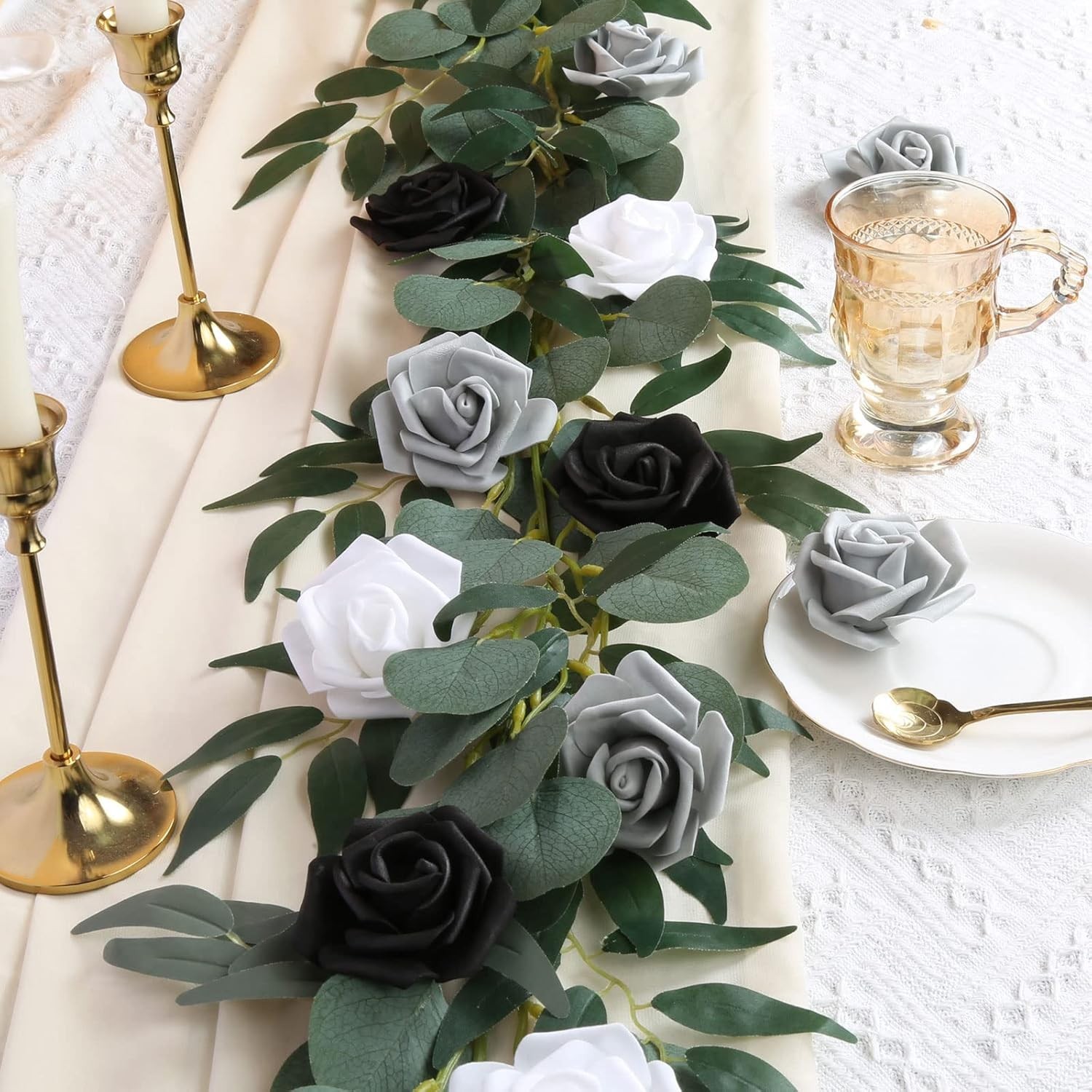 200pcs Black Artificial Foam Rose Flower Head, 3-Inch Fake Flower Heads Steml…