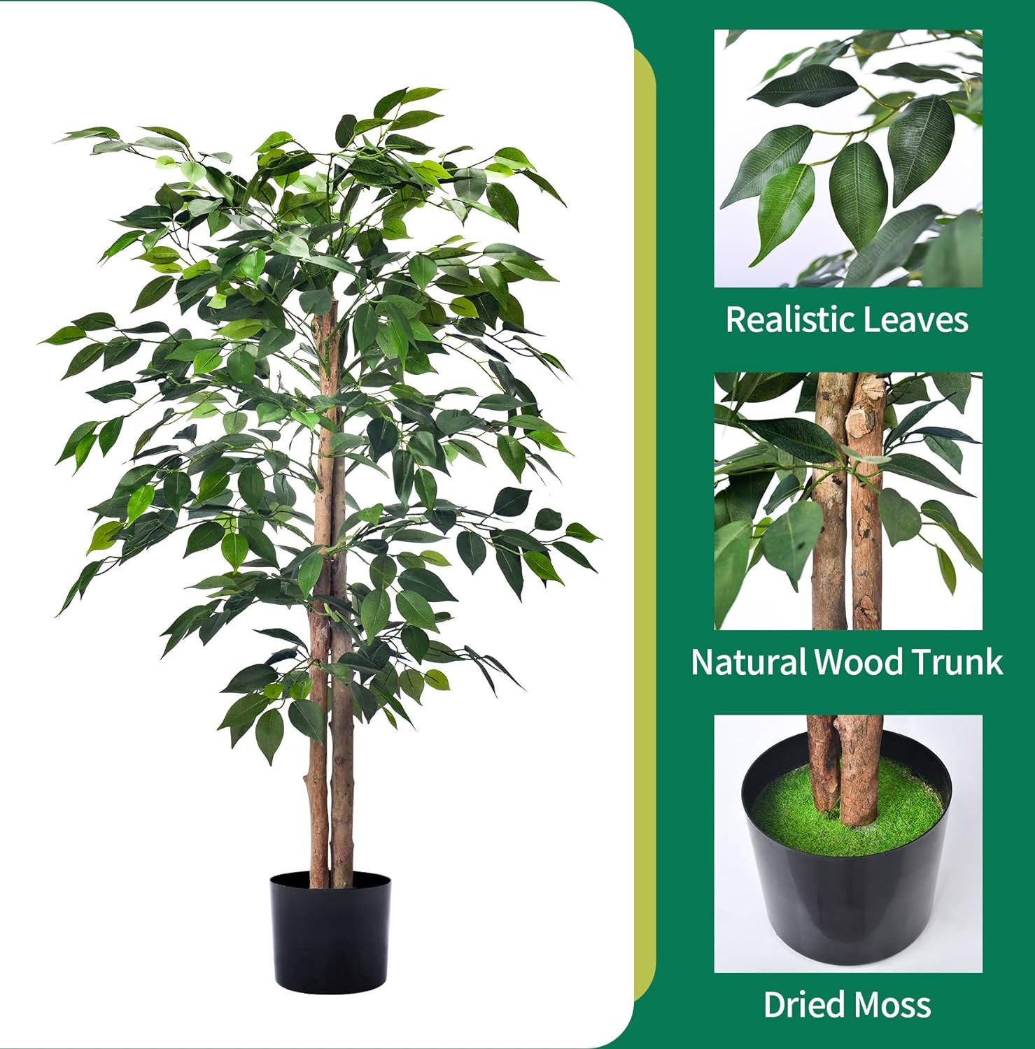 2Pack 4FT Realistic Artificial Ficus Trees for Home & Office Decor