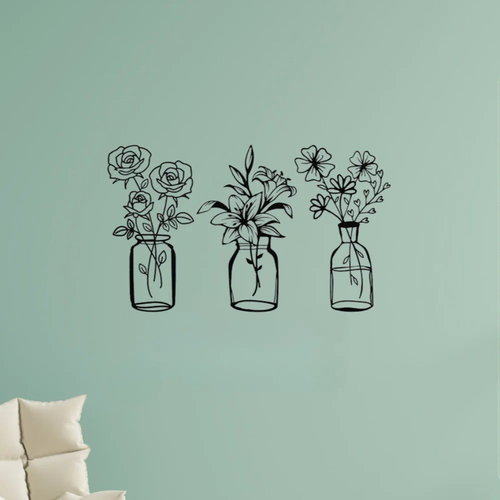 3-Piece Metal Tulip Wire Art Minimalist Home Decor, Stylish Graceful Room Design