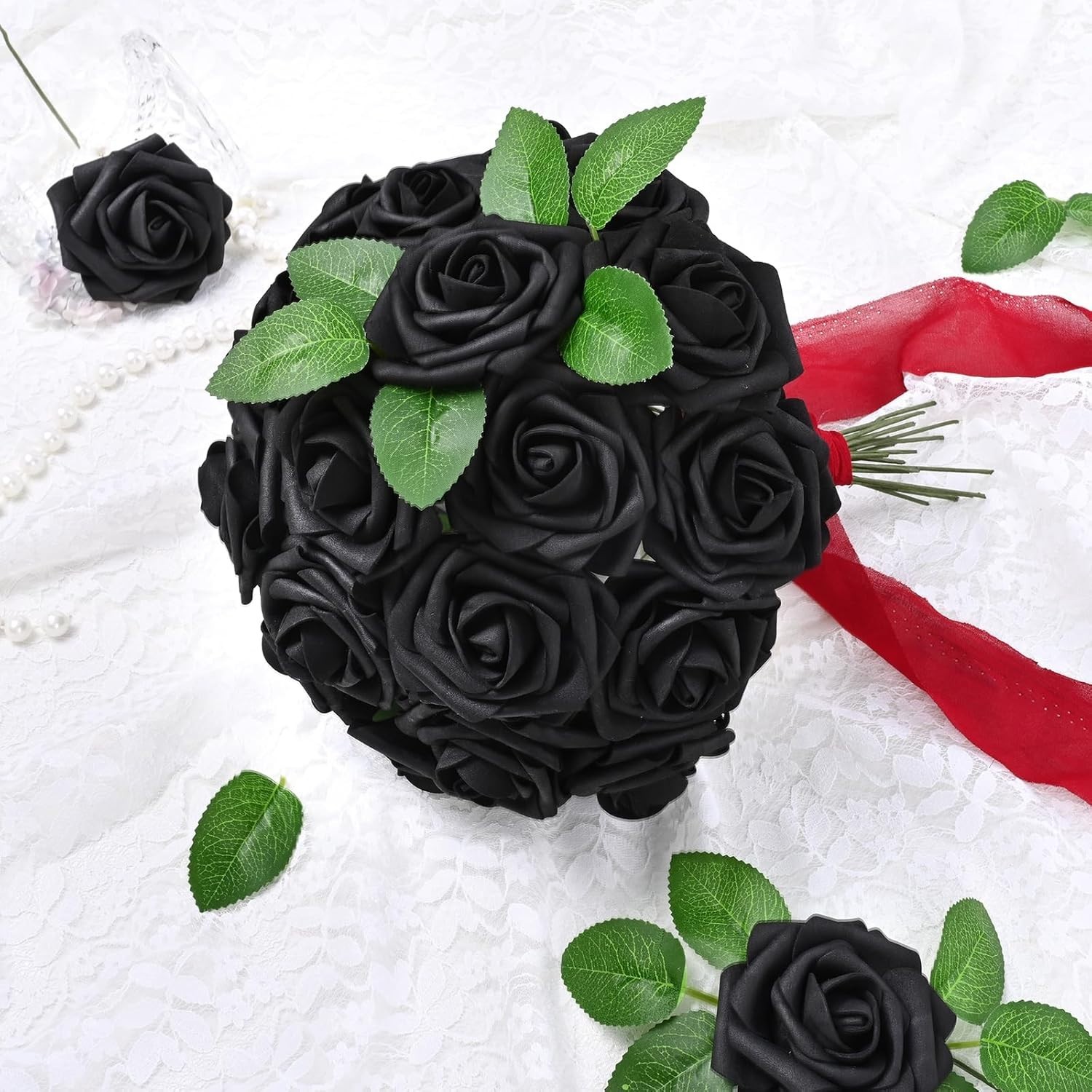 9 Pcs Black Foam Roses Artificial Flowers Real Touch Wedding Bouquet Centerpiece