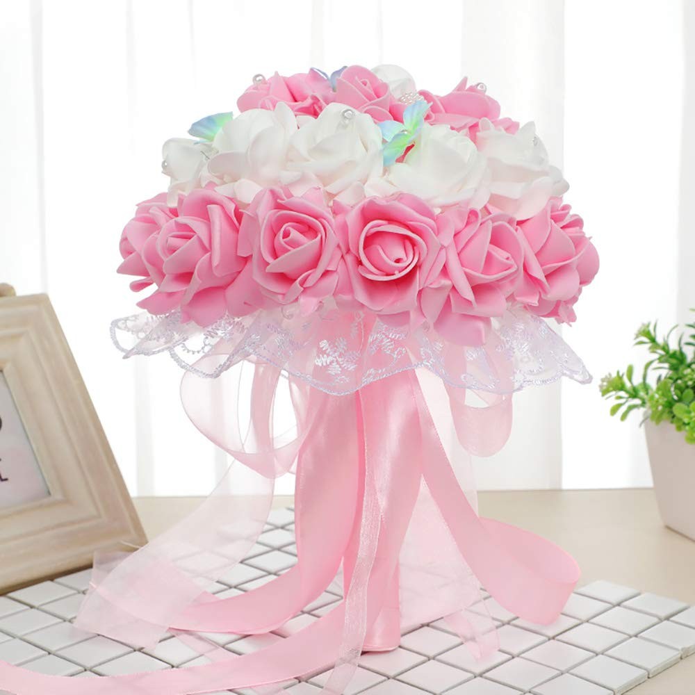 100 PCS Artificial Rose Flowers Pink Foam Fake Flower Heads Wedding Bouquet