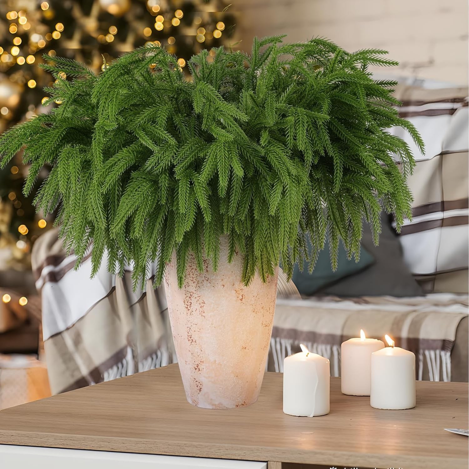 12Pcs Artificial Norfolk Pine Cedar Stems 18″ Branches for Wreath Deck the Halls