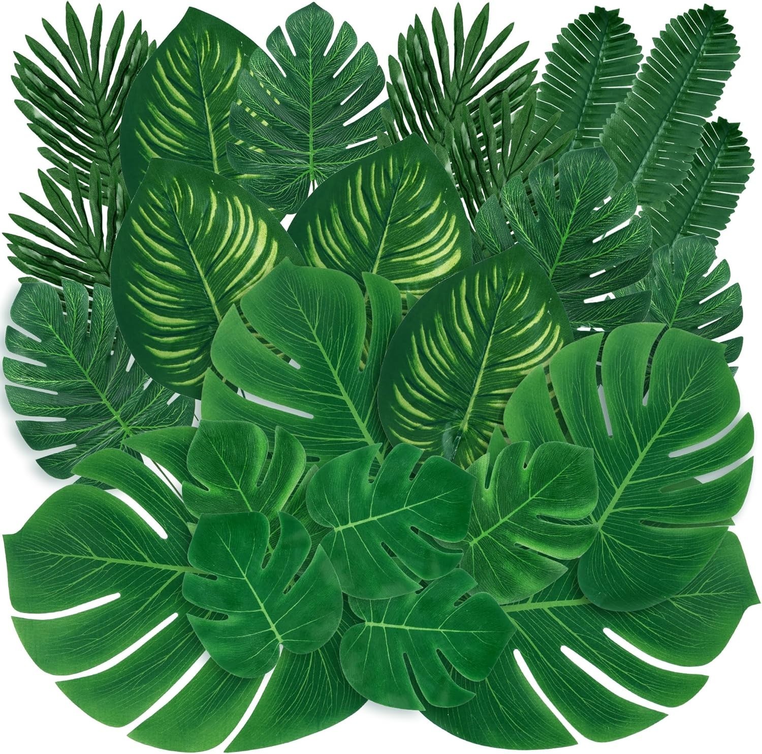 Tropical Palm Leaves Artificial 56pcs Assorted Monstera Jungle Party Table Decor