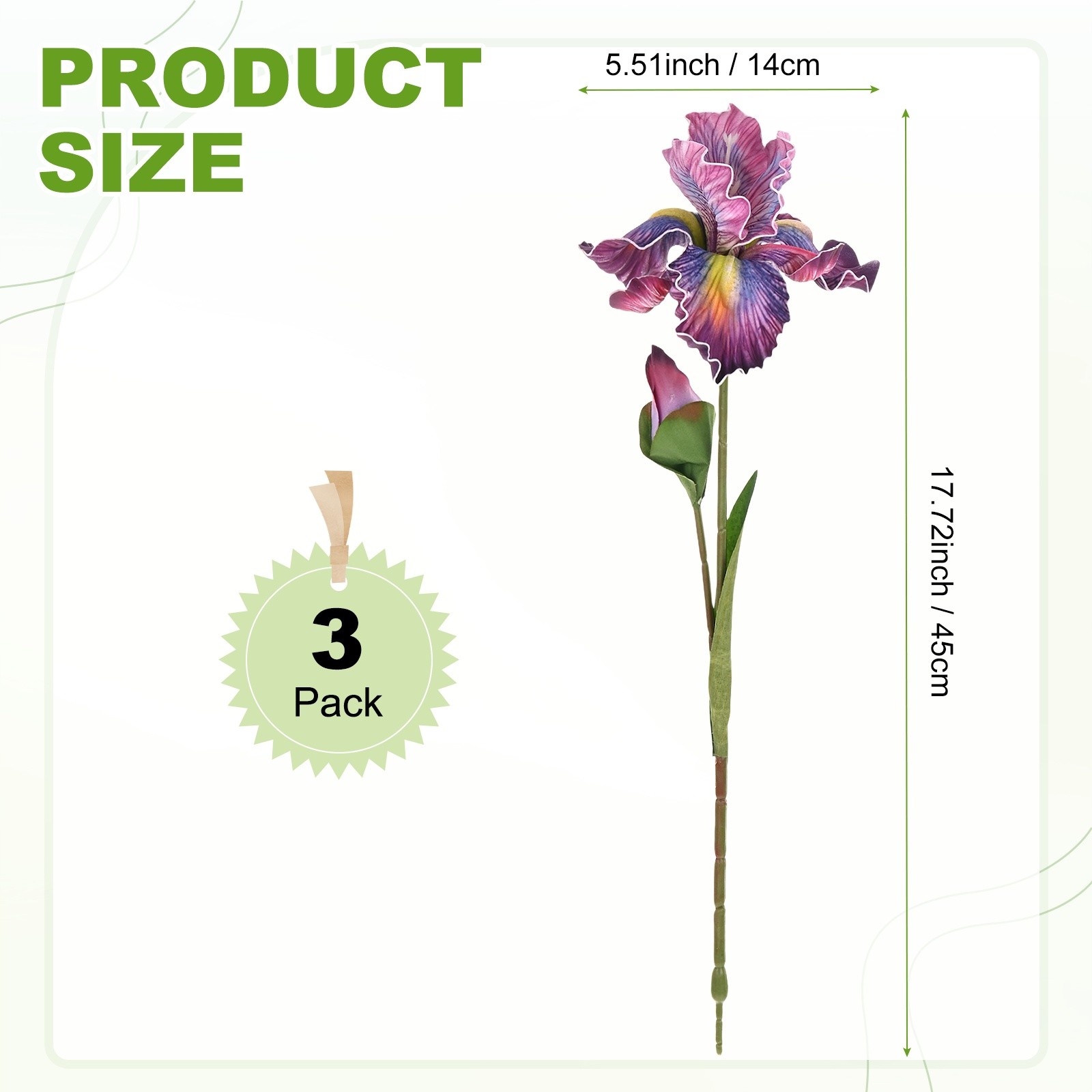 3-Pack Artificial Iris Flowers with Flower Bud 17.7 Inch for Home [Purple Red]