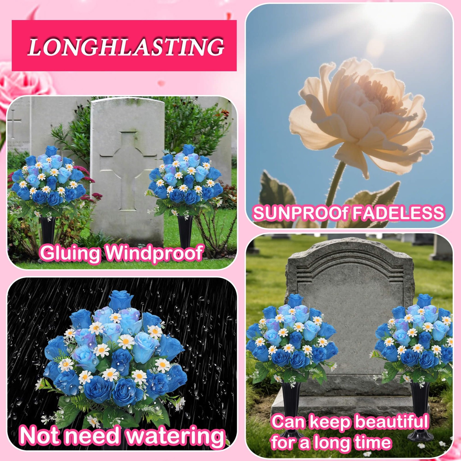 Artificial Cemetery Flowers for Grave Memorial Day Flowers for Cemetery,2Pack…