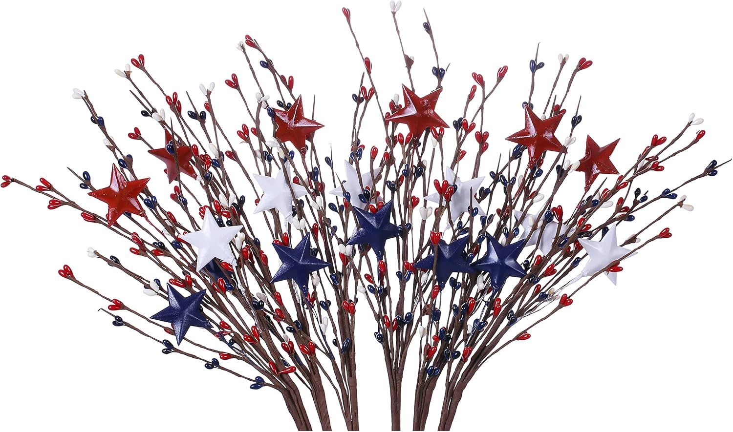 6 Pack Patriotic Berry Star Picks 17in Red White Blue July 4th Decor