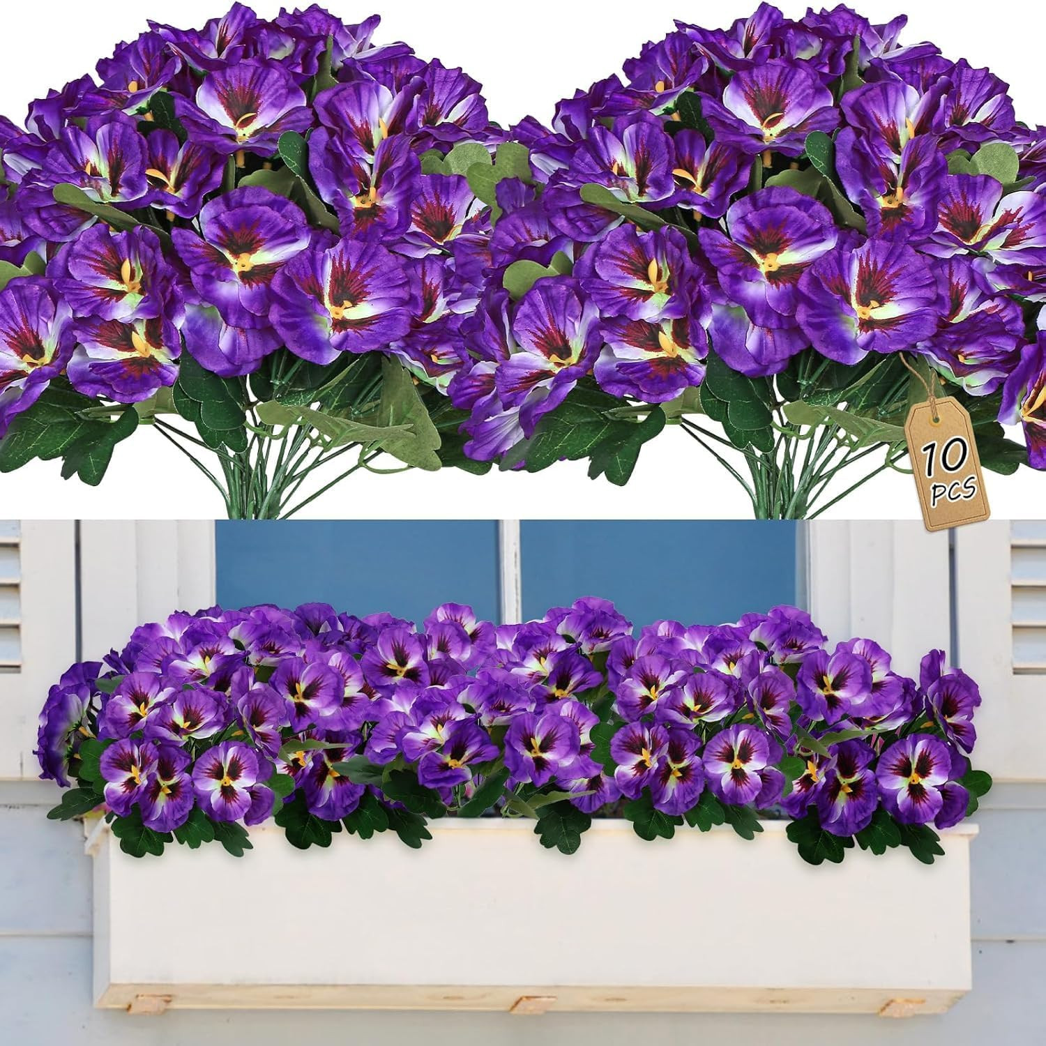 Artificial Pansies Flowers Outdoor 10 Bundles Faux Flowers UV Resistant Plastic