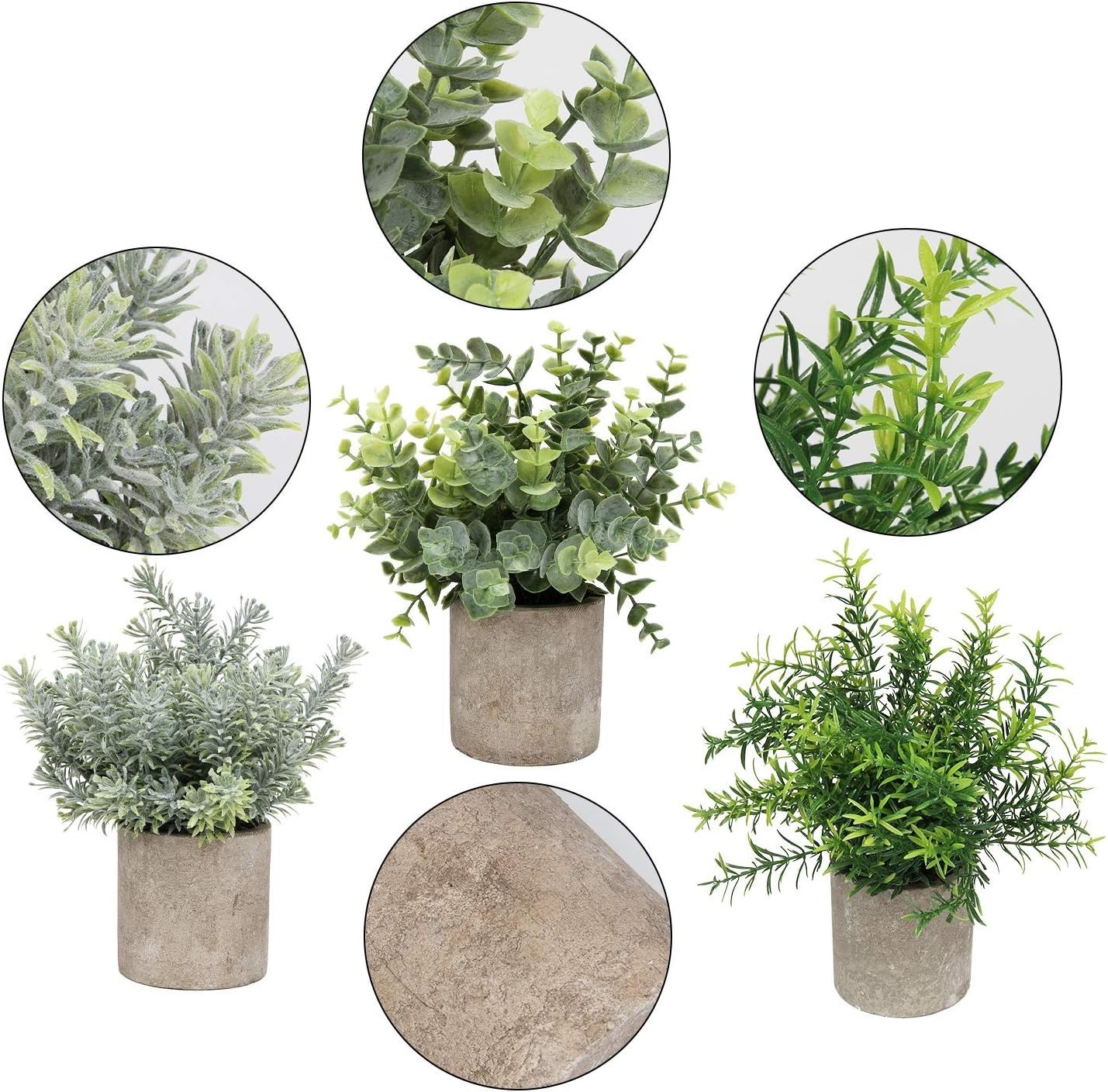Mini Potted Plants Artificial Eucalyptus Boxwood Rosemary Faux Herbs Small Ho…