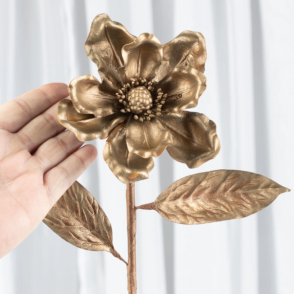 Set of 4 Antique Gold Artificial Magnolia 26″ Stems with 4-1/2″ Blooms