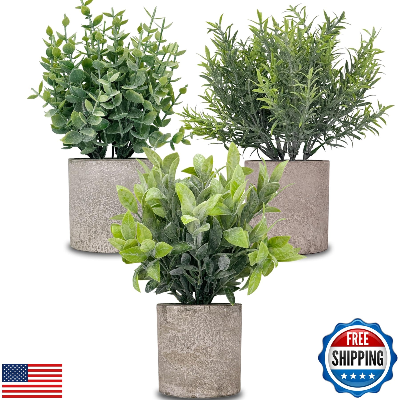 DCECDWD 3 Pack Artificial Potted Fake Plants Eucalyptus 9” Artificial Mini Pa