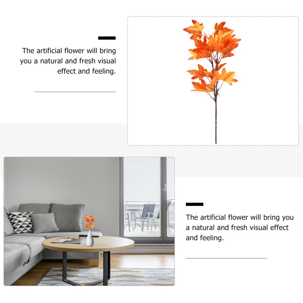 4Pcs Decorative Maple Leaves Orange Faux Branches for Office and Home Display