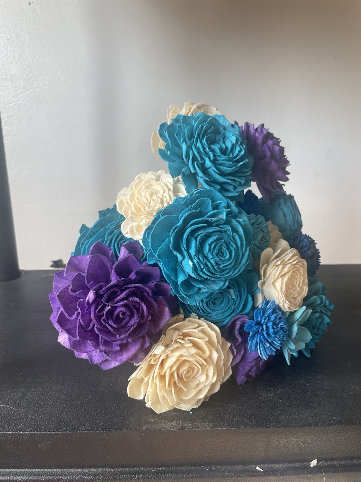 Handmade Wooden Flower Bouquet – Teal Purple Ivory