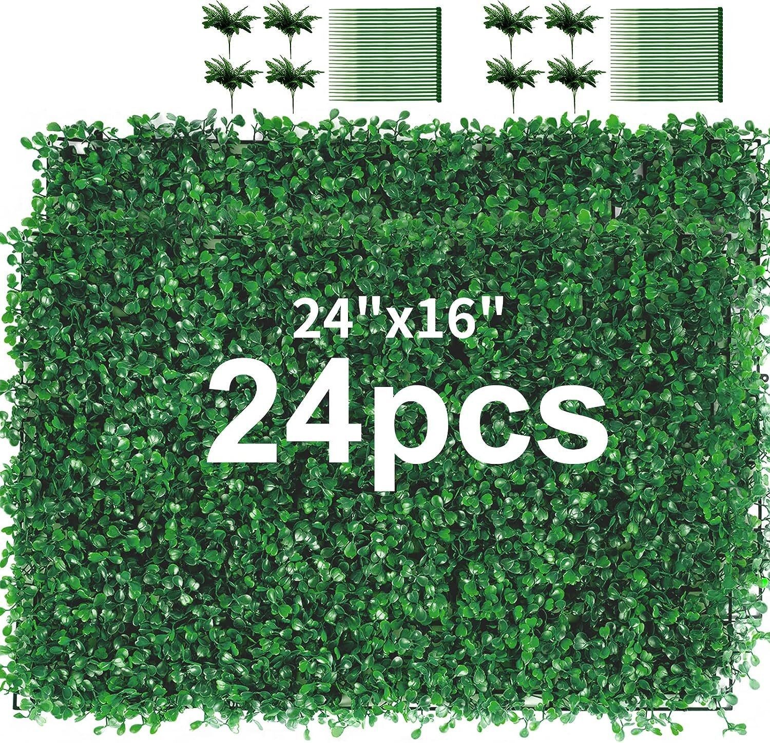 24PC 24″x16″ Artificial Boxwood Mat Wall Hedge Decor Privacy Fence Panels Grass