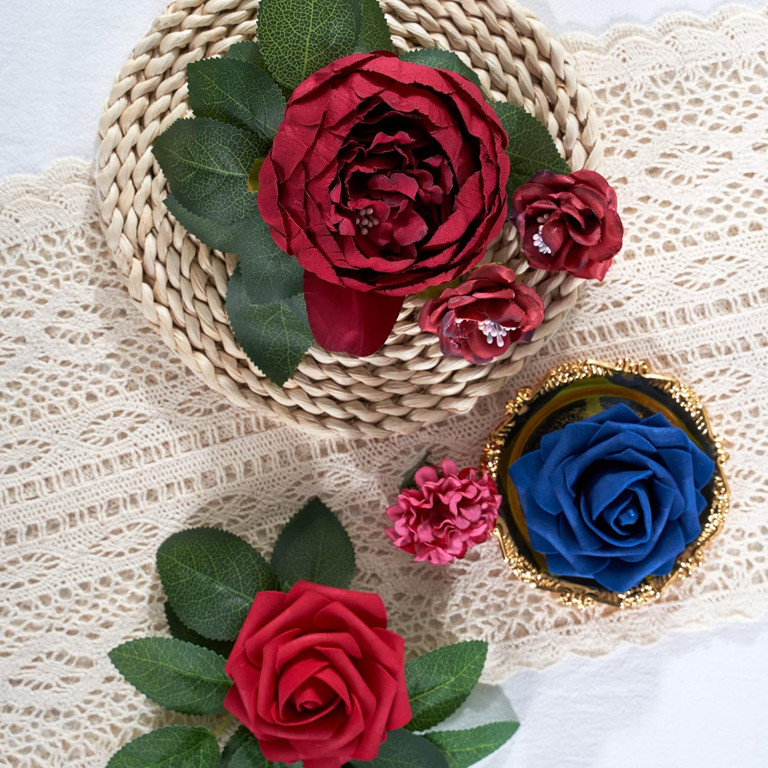 Artificial Flowers Combo, Fake Foam Silk Flowers for DIY Wedding Decor