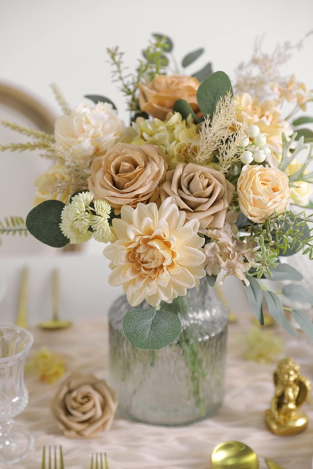 Realistic Floral Arrangement Box – 21 Silk Flowers & 32 Accessories – Nude Style