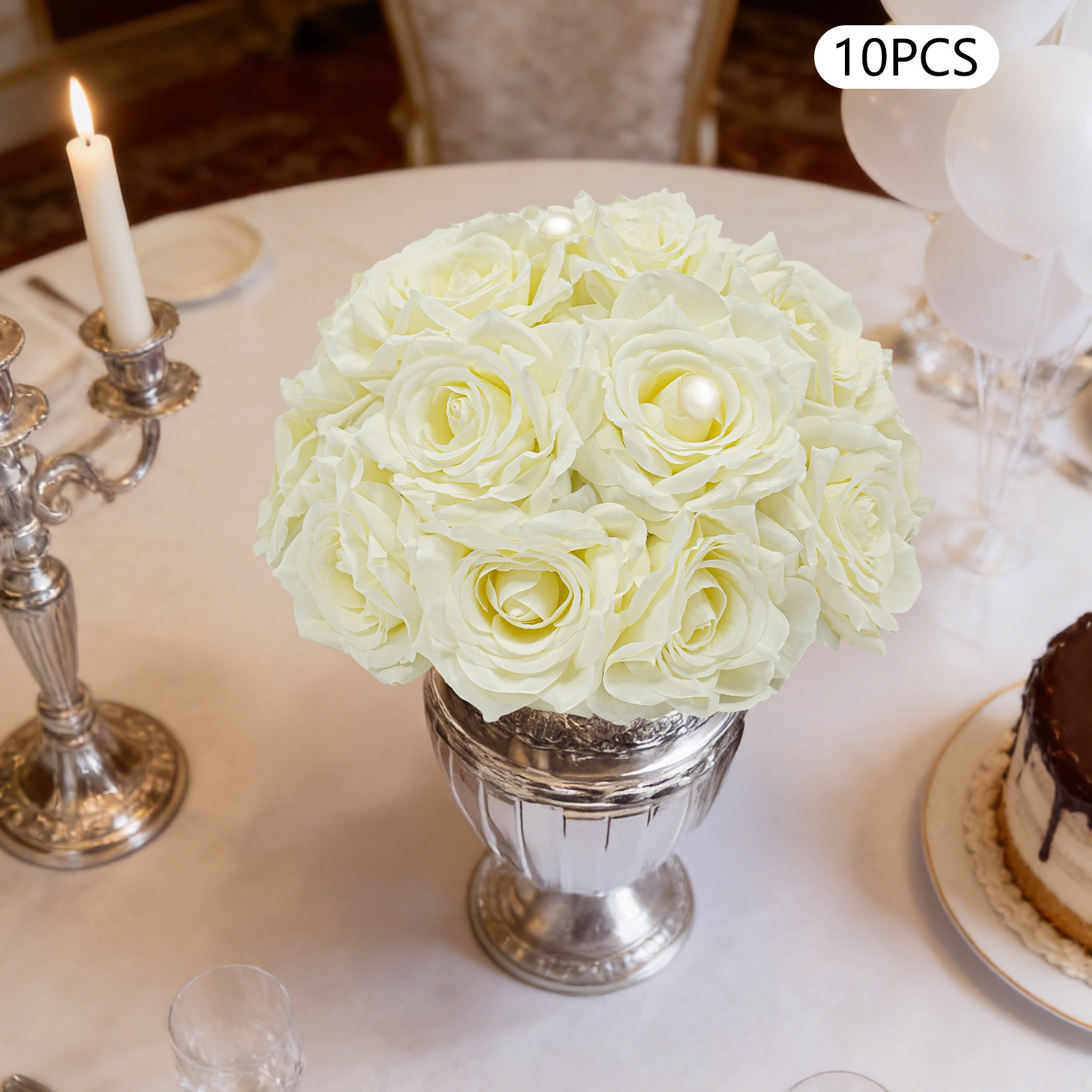 10 Pcs Handmade Bouquet Party Wedding Artificial Flower Balls Deco, Milky White