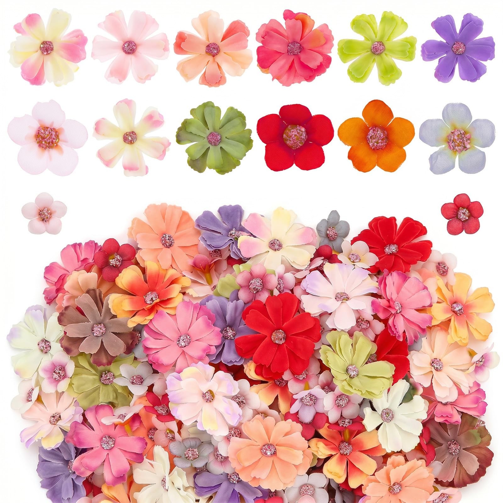 120Pcs Small Artificial Flowers for Crafts, Mini Fake Wildflowers Heads Fabri…