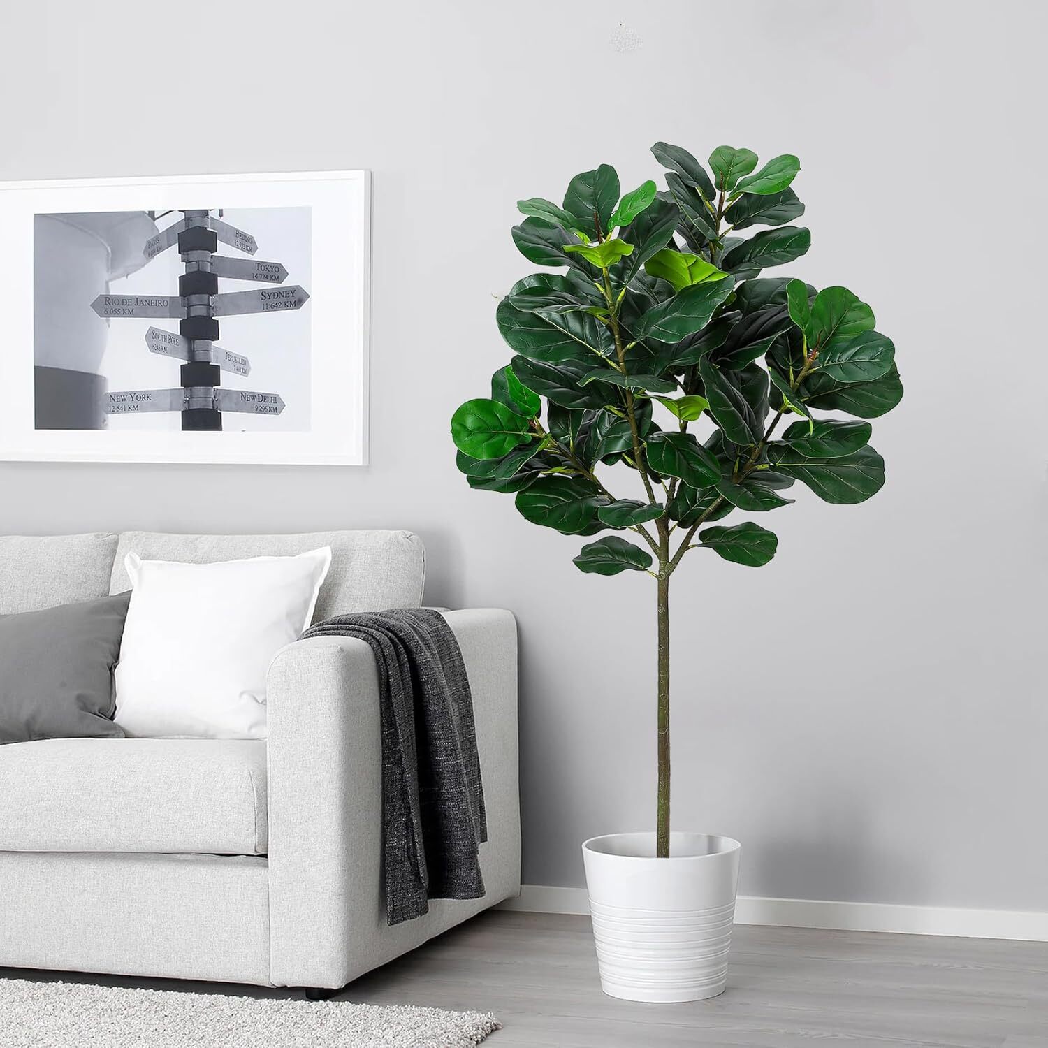 Artificial Fiddle Leaf Fig Tree 5.2ft Faux Ficus Lyrata Plants in Pot Decor